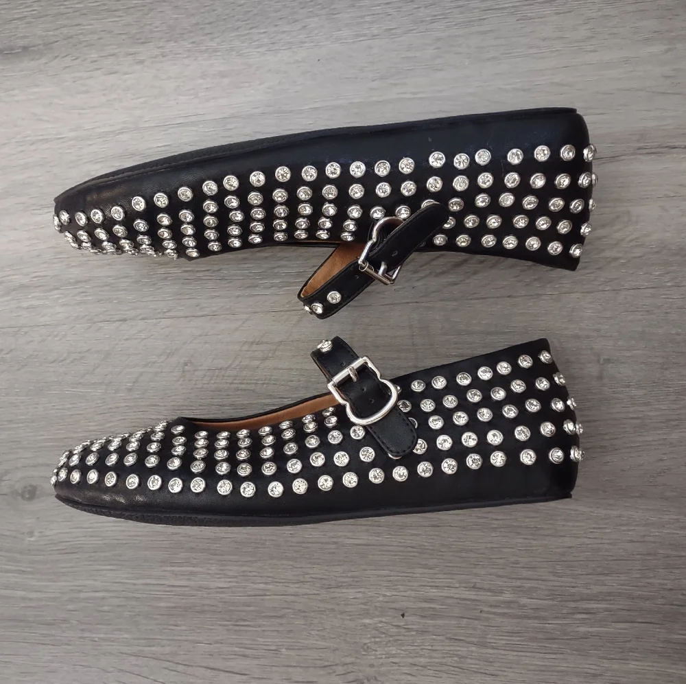 Edgy Black Studded Ballet Flats Mary Jane